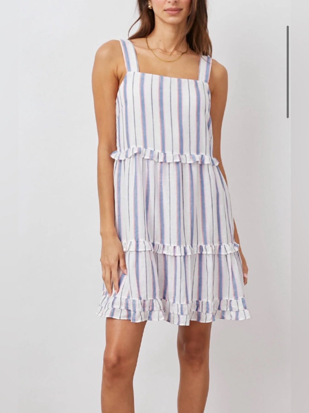 Rails Tahiti stripe mini sundress linen blend flowy layered ruffles summer sz S
